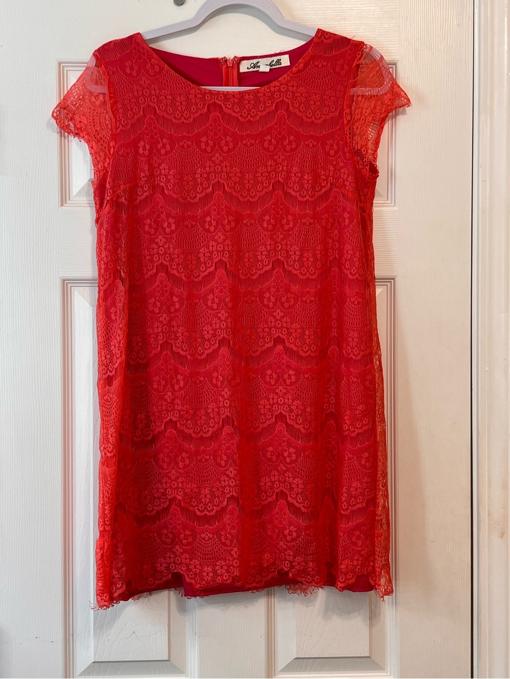 Annabella Coral Pink Lace Shift Dress Mini Cocktail Party Feminine Medium